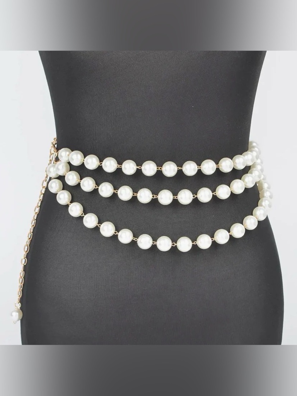 Triple Strand Faux Pearl Waist Belt